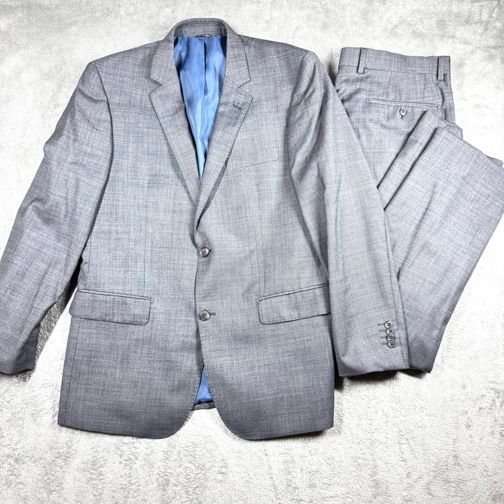 Neiman Marcus Mens Gray‎ Plaid 2 Piece Wool Suit Jacket Pants 34R